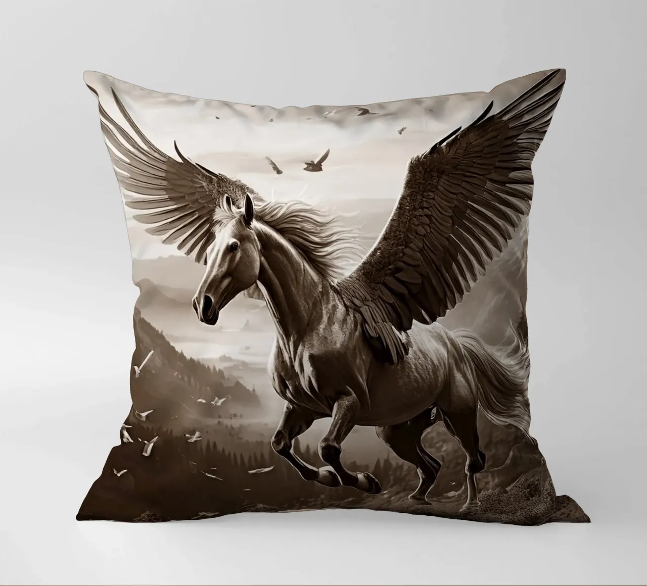 CHEVAL AILE 2. Sépia decorative cushion by Thierry vobmann photography