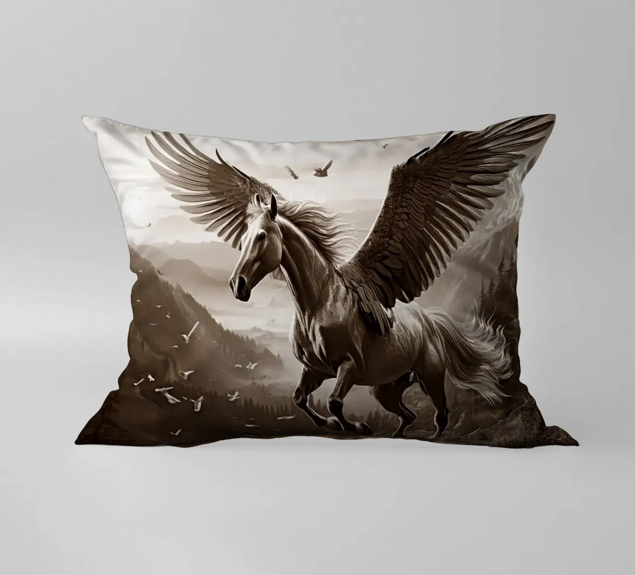 CHEVAL AILE 2. Sépia decorative cushion by Thierry vobmann photography