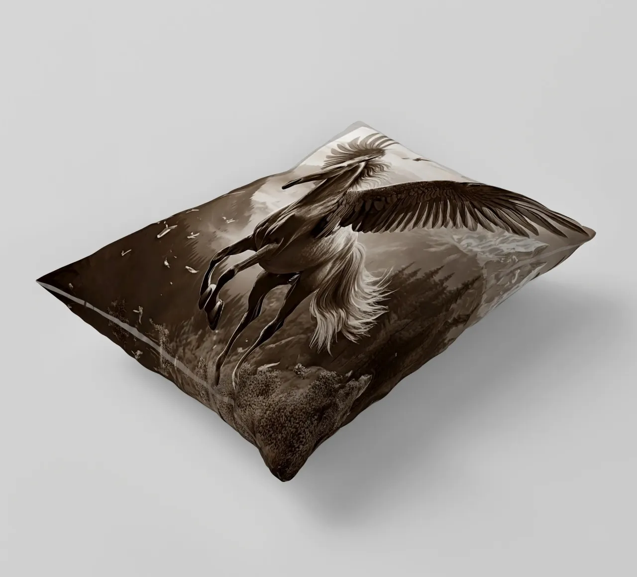CHEVAL AILE 2. Sépia decorative cushion by Thierry vobmann photography
