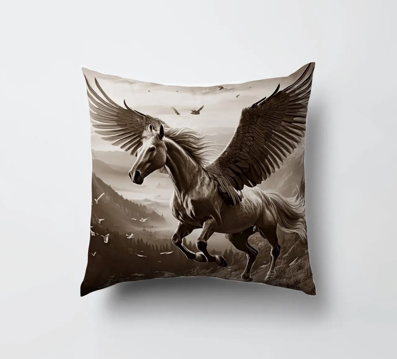 CHEVAL AILE 2. Sépia decorative cushion by Thierry vobmann photography