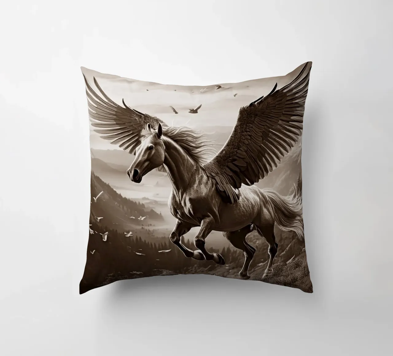 CHEVAL AILE 2. Sépia decorative cushion by Thierry vobmann photography
