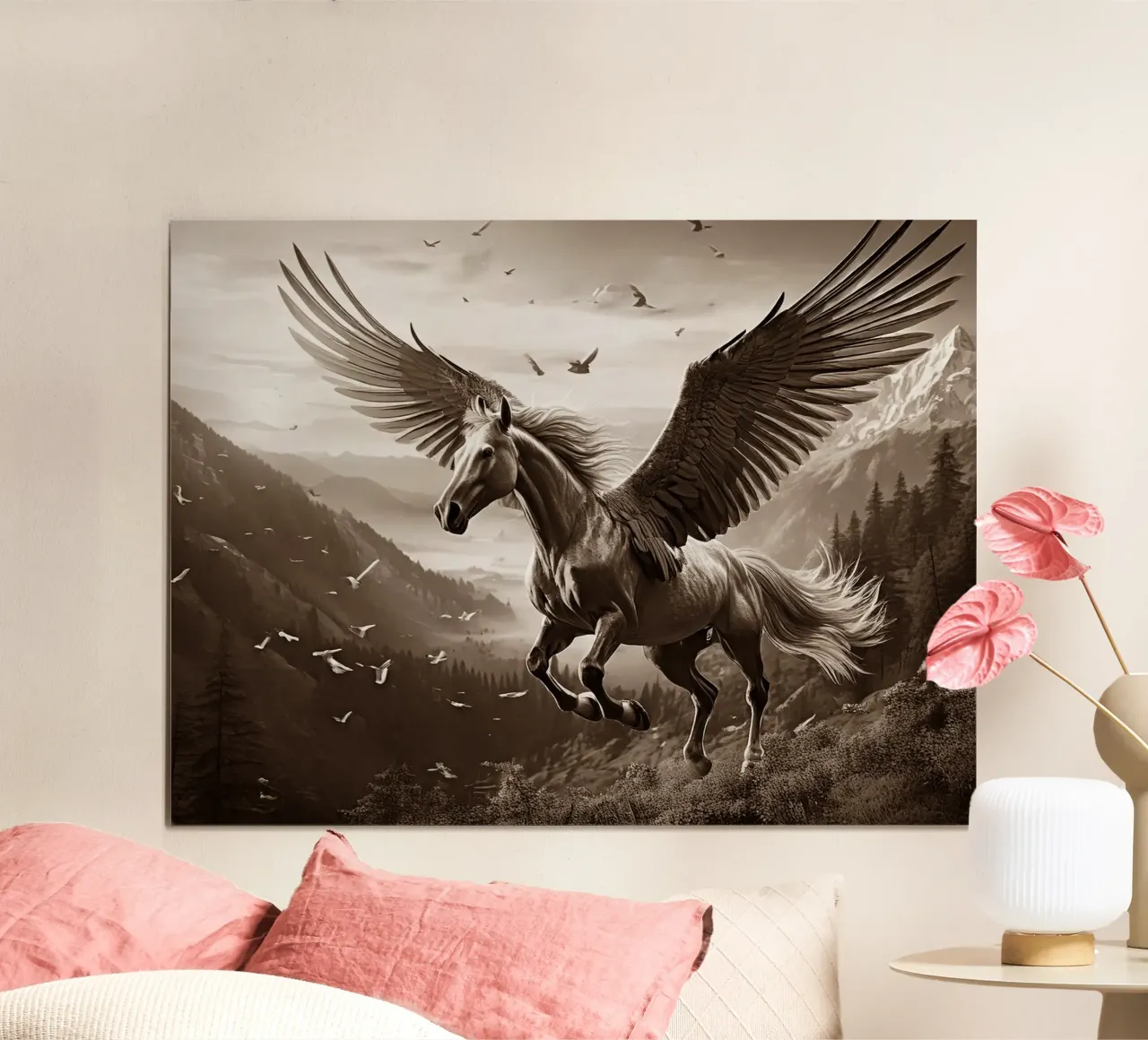 CHEVAL AILE 2. Sépia poster con telaio in alluminio da Thierry vobmann photography