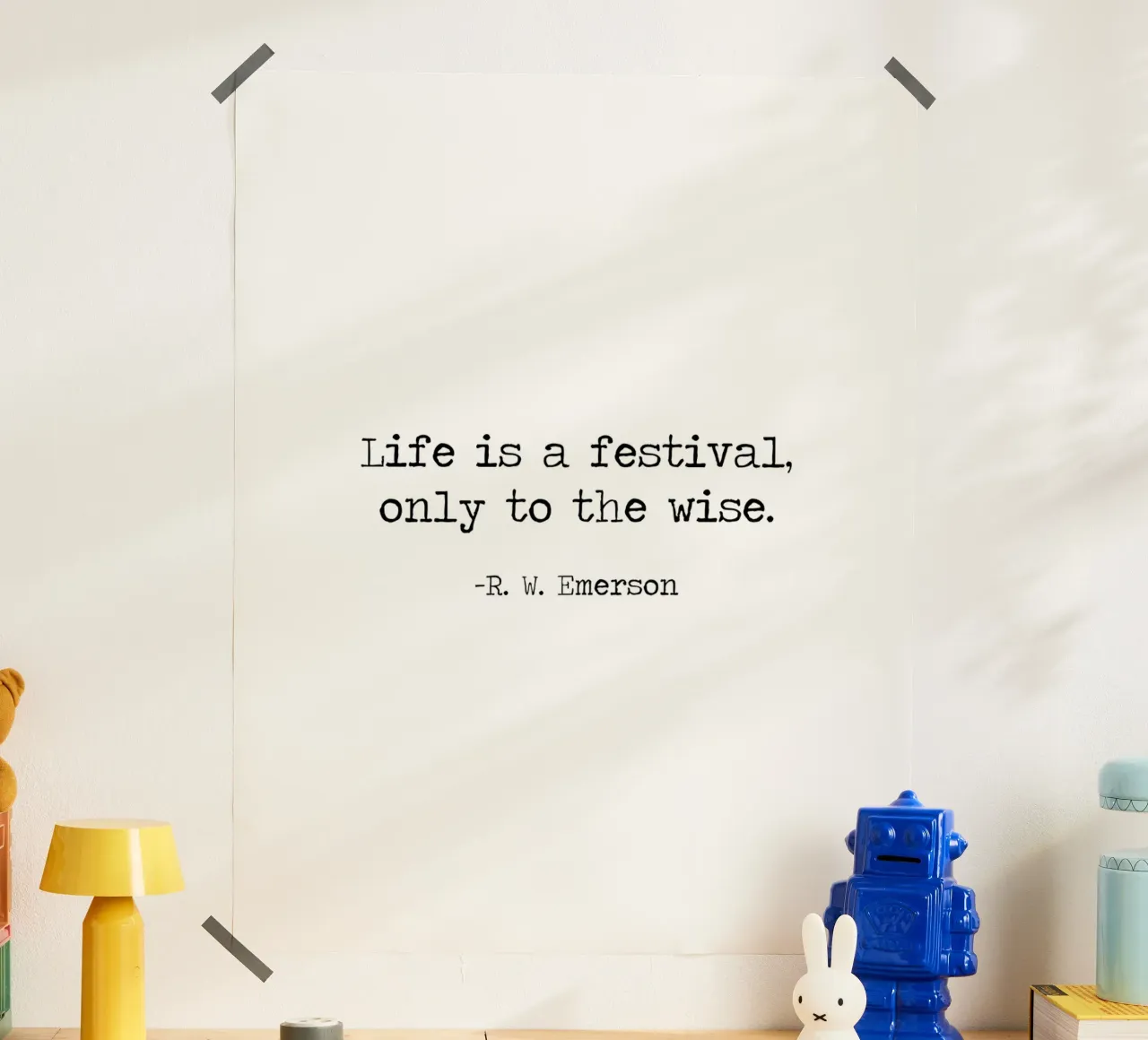 La vita è una festa per i saggi, Ralph Waldo Emerson Citazione poster con telaio in alluminio da Summer Soul Co. - Quotes