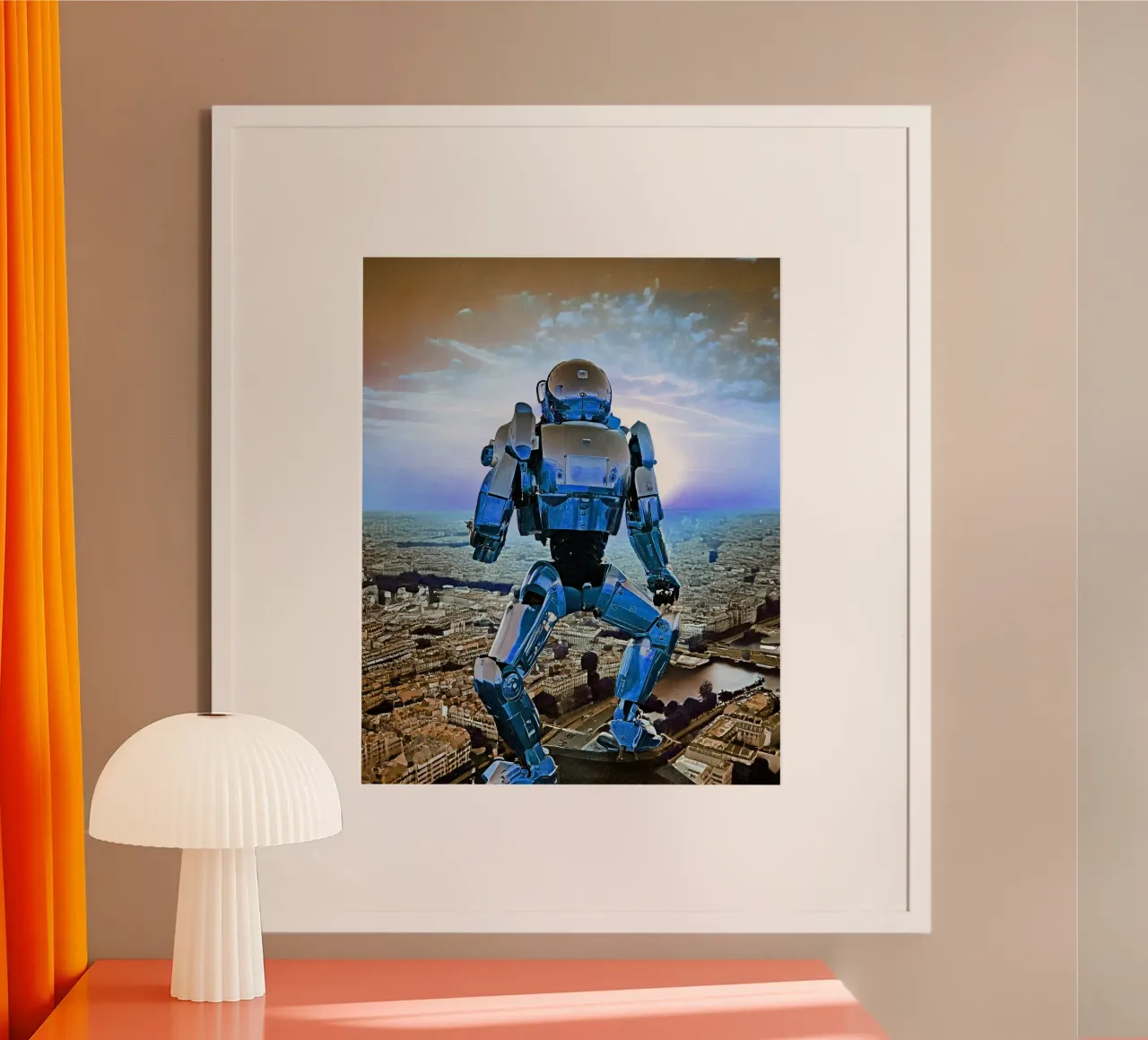 TRAMONTO SU PARIGI. Blu e Sépia poster con telaio in legno da Thierry vobmann photography