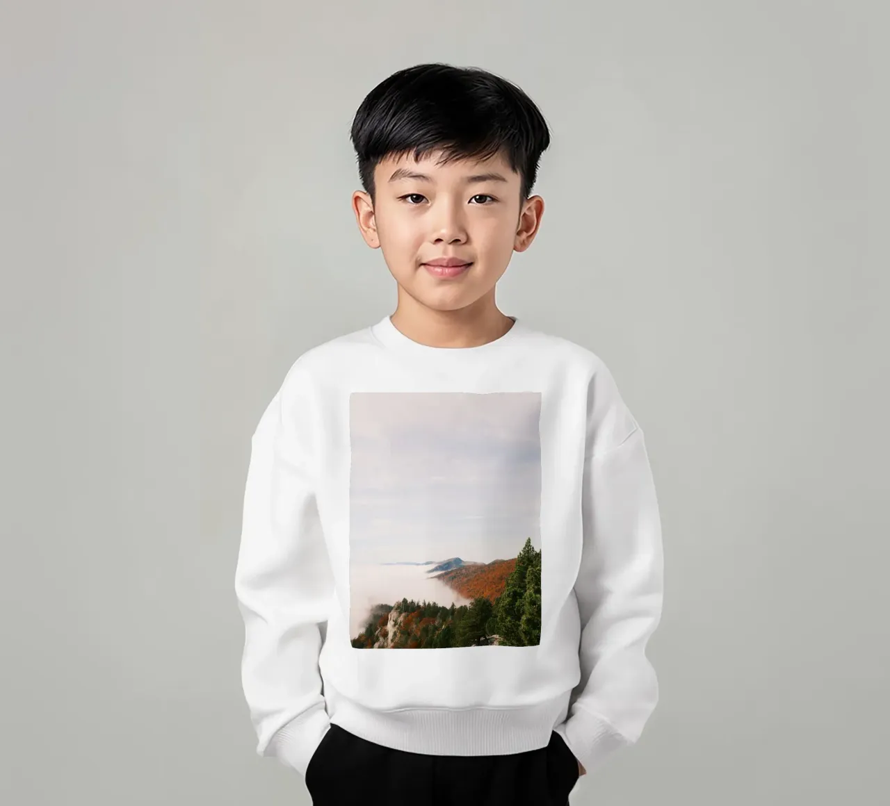 Misty Mountain View in Autumn felpa bambino da FujiSwiss