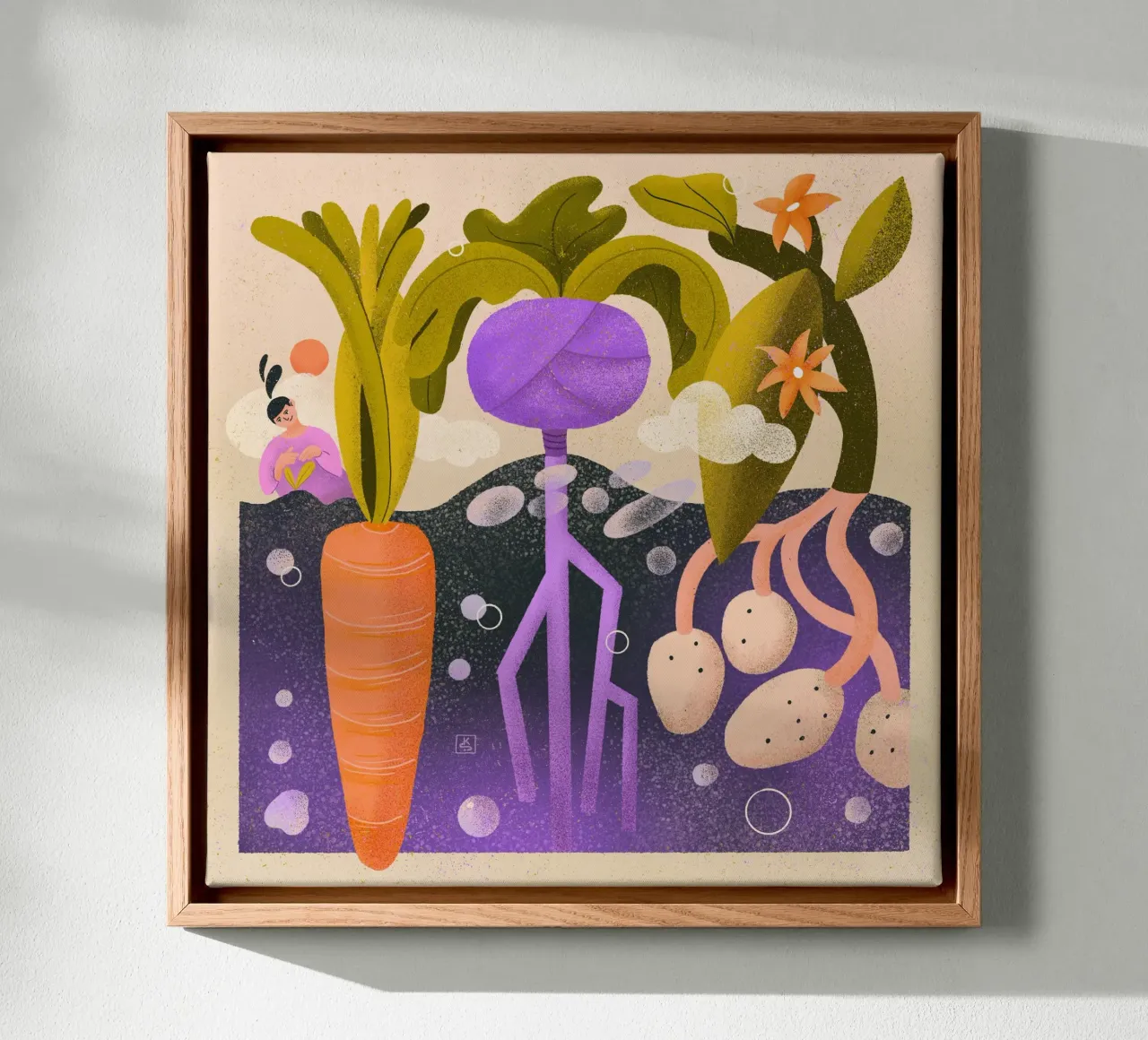 Vrouw in de moestuin canvas met Baklijst van Bold & Beautiful