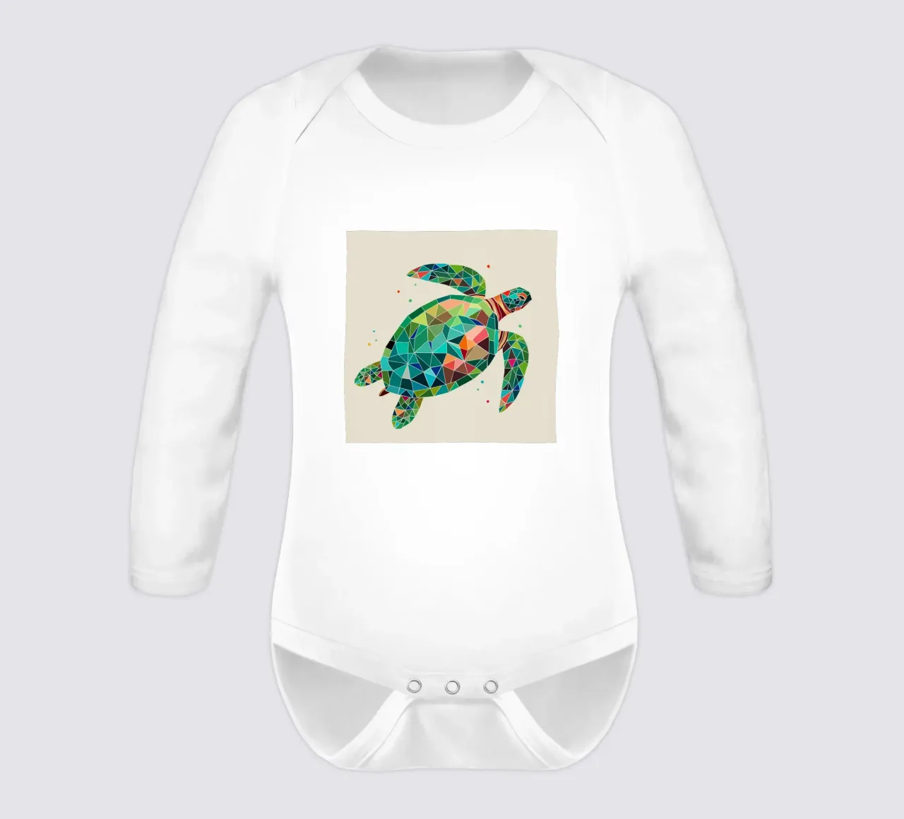 Geometric turtle - Colourful sea design long-sleeve baby romper by namosh