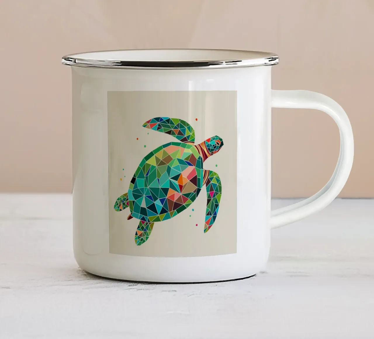 Tartaruga geometrica - Design marino colorato tazza in smalto da namosh