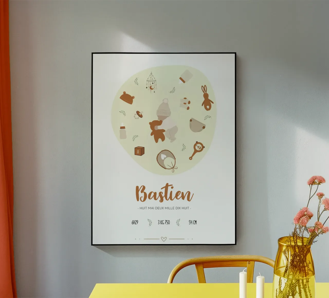 Affiche de naissance personnalisable - Modèle Bastien plexiglass da Idées & Création