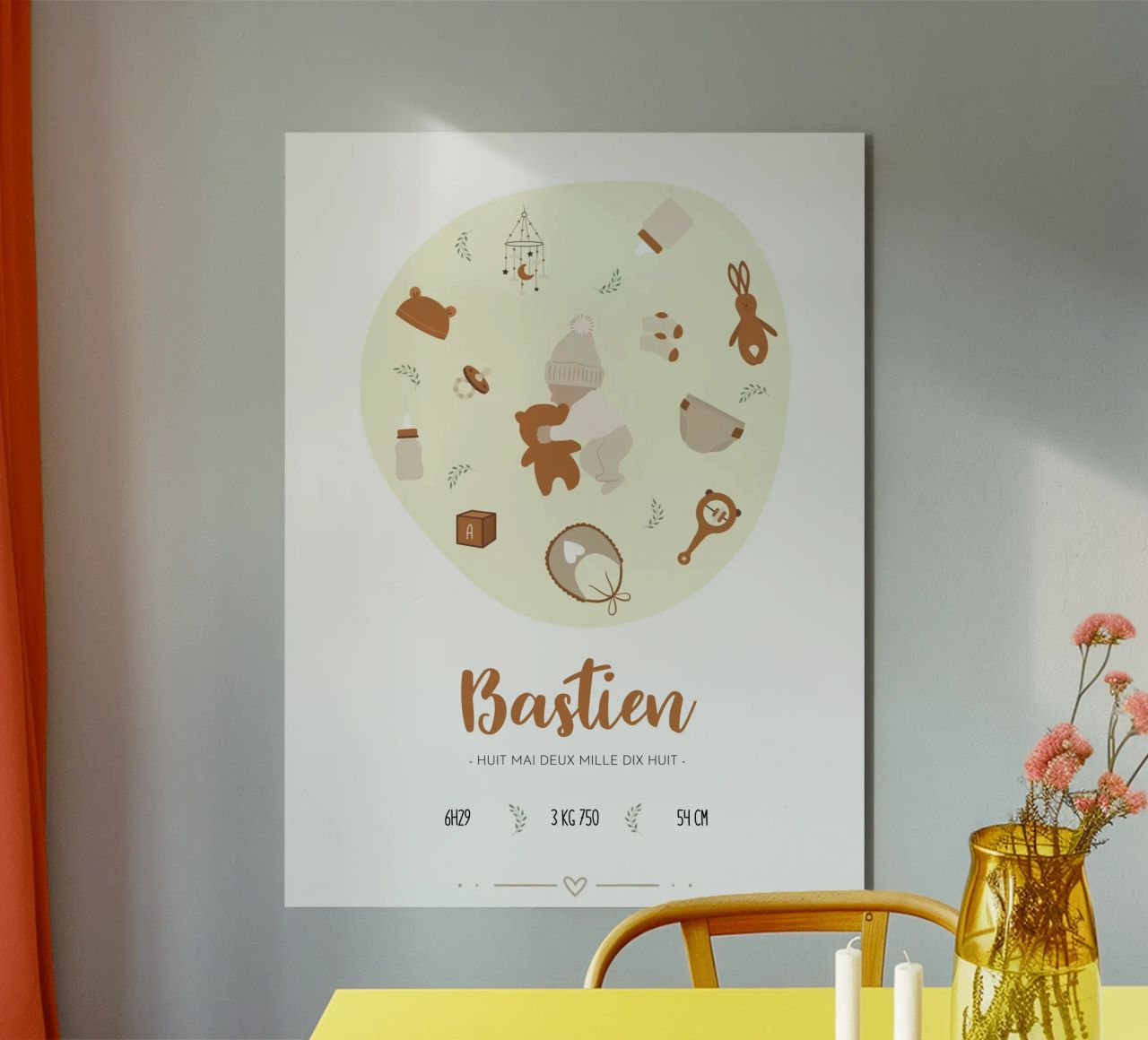 Affiche de naissance personnalisable - Modèle Bastien alu dibond de Idées & Création