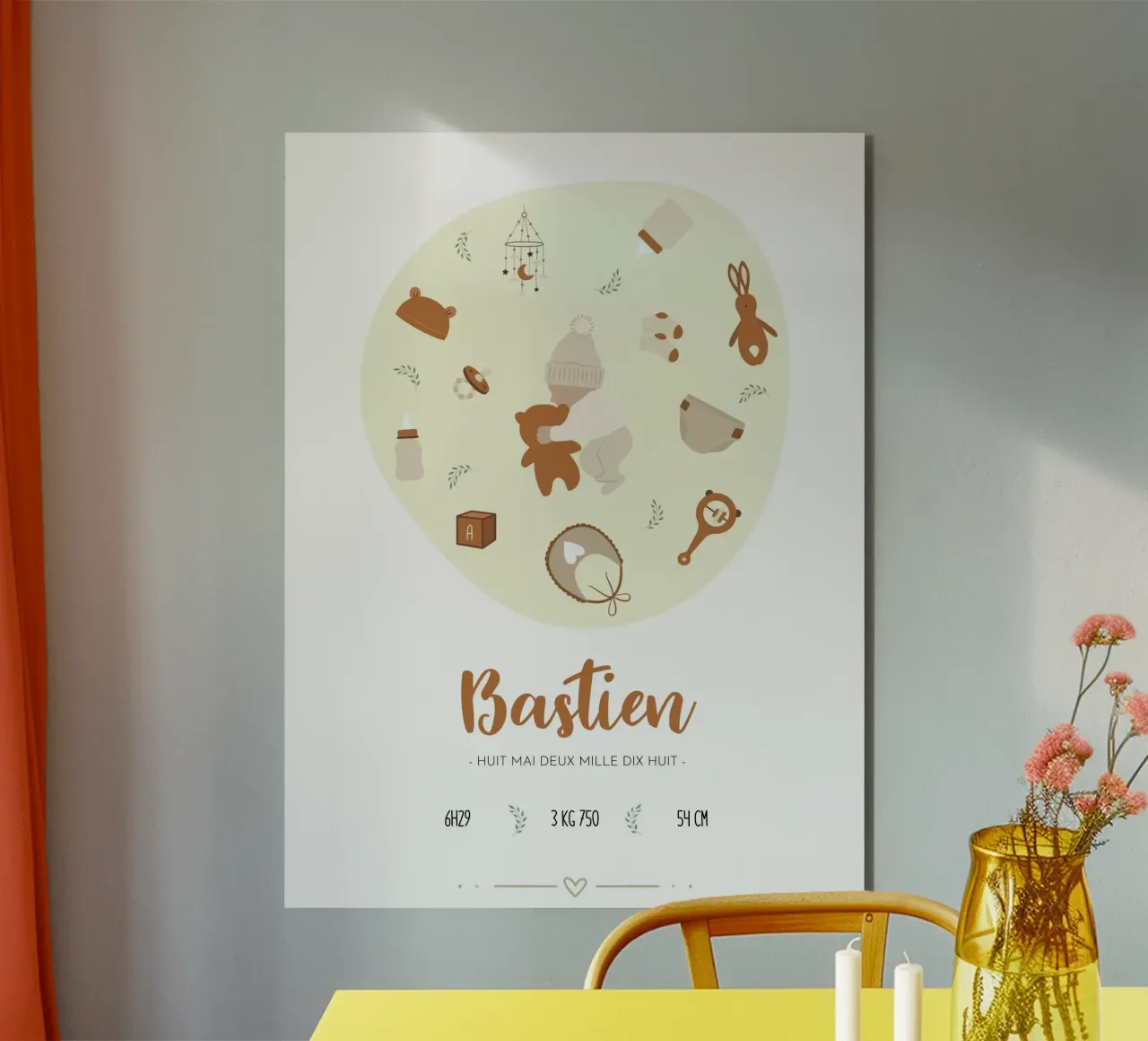 Affiche de naissance personnalisable - Modèle Bastien alluminio dibond da Idées & Création