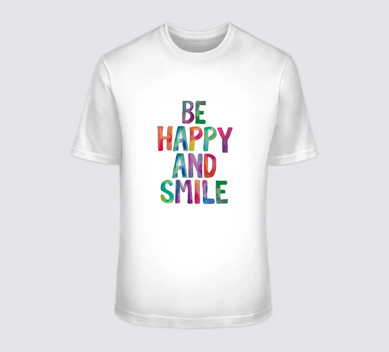 Design tipografico arcobaleno Be Happy and Smile t-shirt da THE MOTIVATED TYPE
