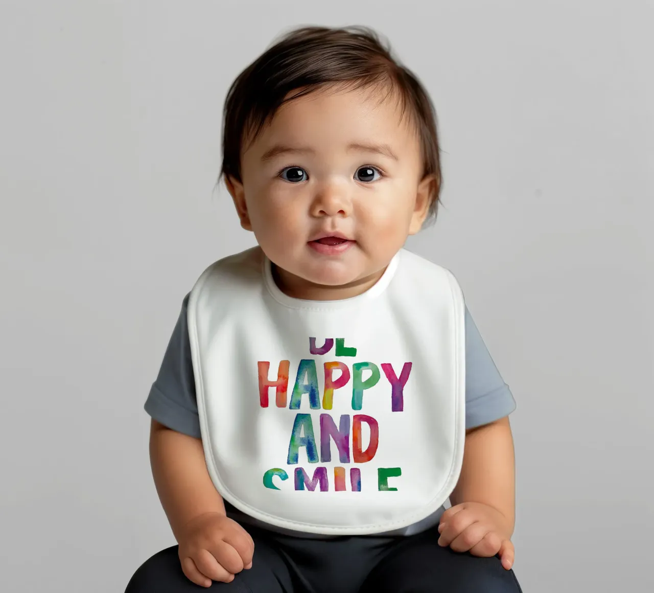 Design tipografico arcobaleno Be Happy and Smile bavaglino da THE MOTIVATED TYPE