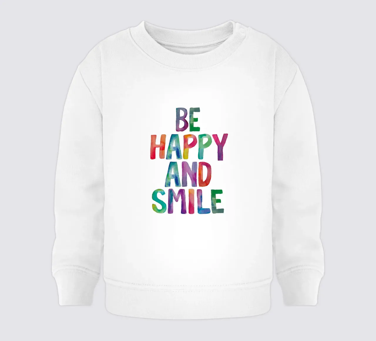 Design tipografico arcobaleno Be Happy and Smile felpa neonato da THE MOTIVATED TYPE