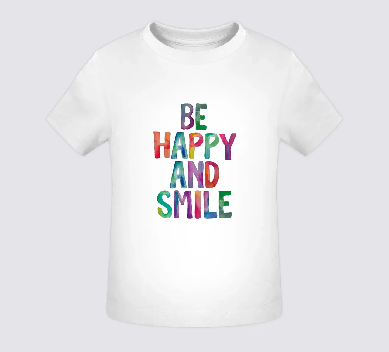 Design tipografico arcobaleno Be Happy and Smile maglietta neonato da THE MOTIVATED TYPE