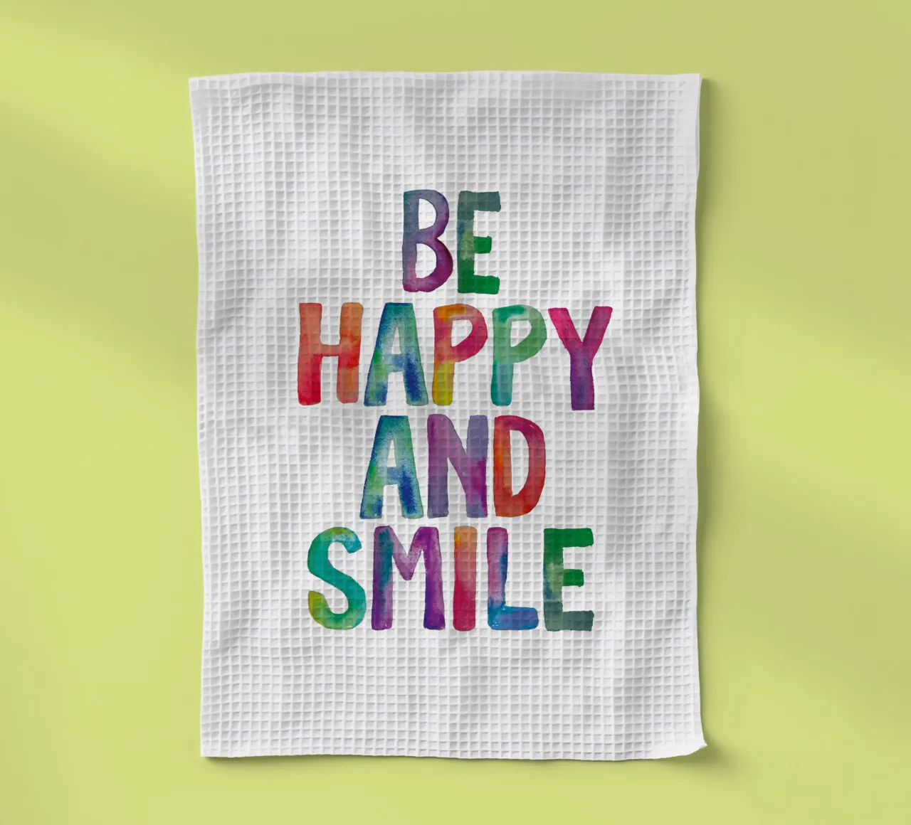 Design tipografico arcobaleno Be Happy and Smile canovaccio da cucina da THE MOTIVATED TYPE