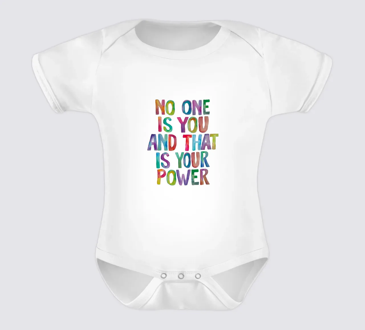No One is You and That is Your Power Rainbow Typography short-sleeve baby romper by THE MOTIVATED TYPE