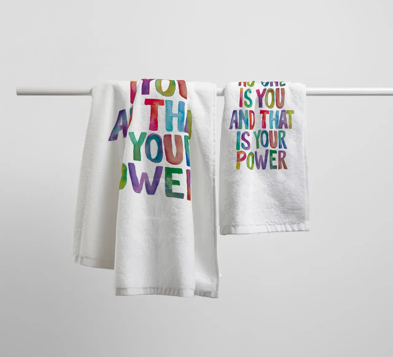 No One is You and That is Your Power Rainbow Typography towel by THE MOTIVATED TYPE
