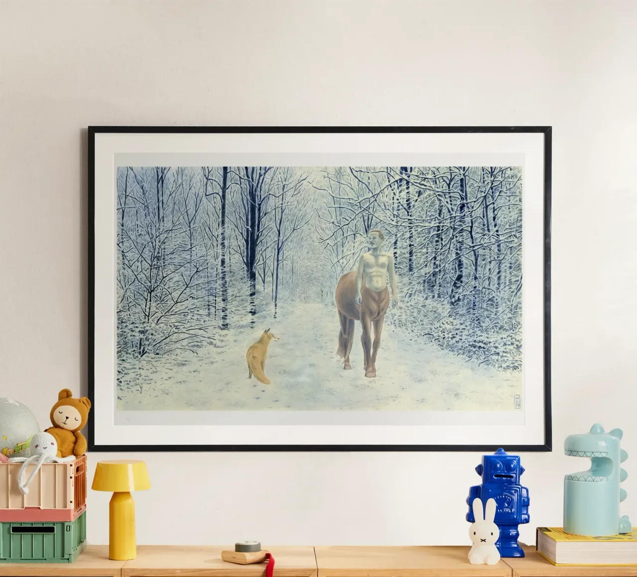 Renard et Centaure poster con telaio in legno da Humphrey VIDAL