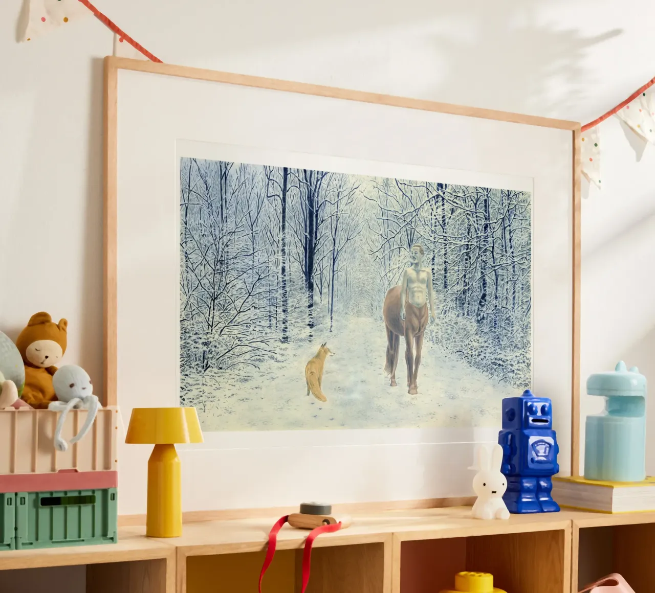 Renard et Centaure poster con telaio in legno da Humphrey VIDAL