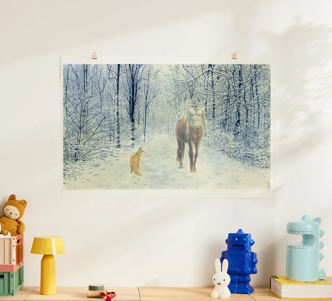 Renard et Centaure poster con telaio in legno da Humphrey VIDAL