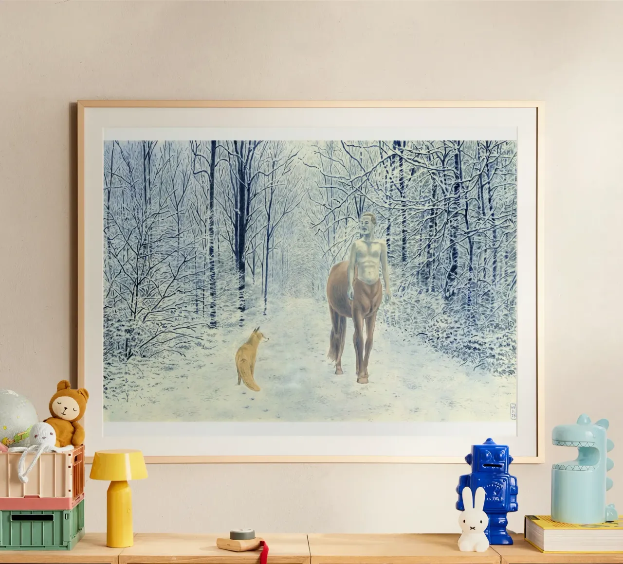 Renard et Centaure poster con telaio in legno da Humphrey VIDAL