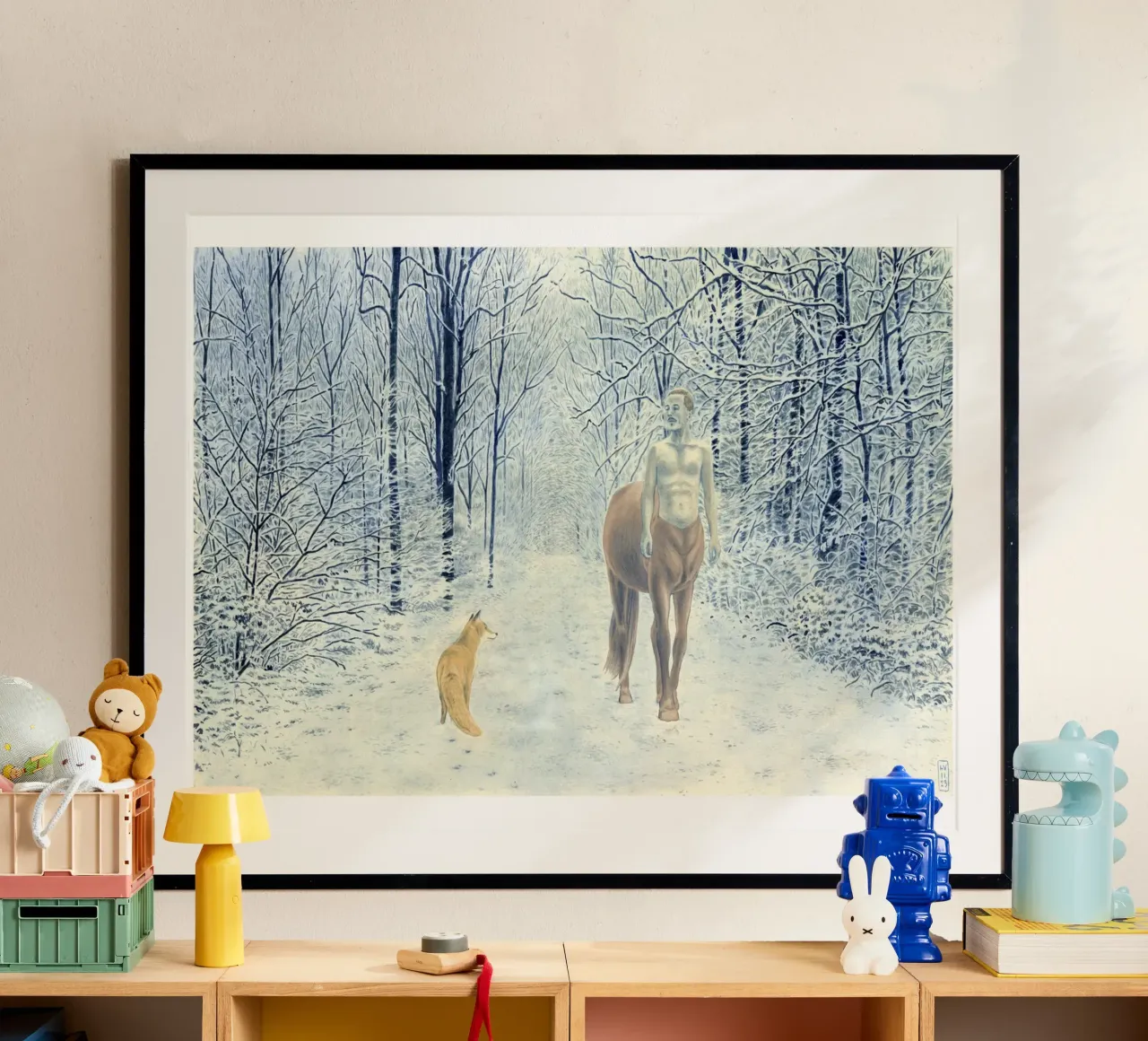 Renard et Centaure poster con telaio in legno da Humphrey VIDAL