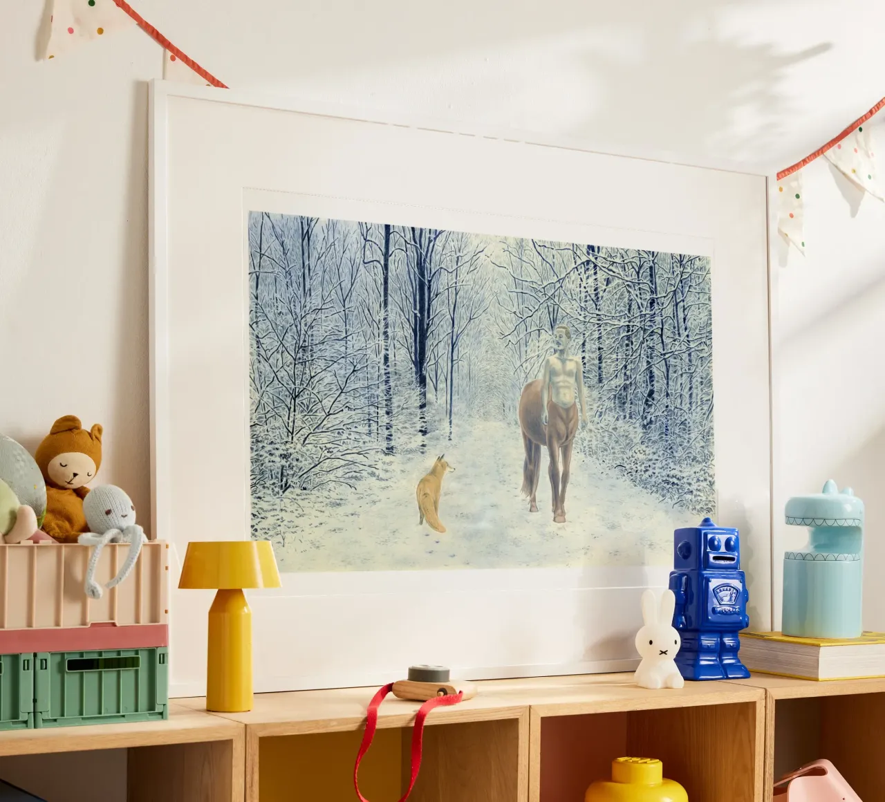 Renard et Centaure poster con telaio in legno da Humphrey VIDAL