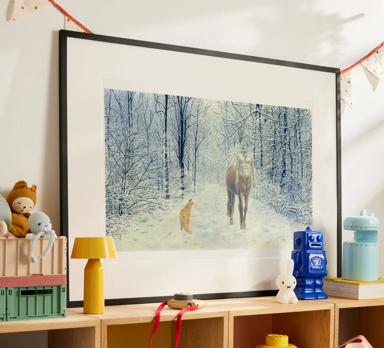 Renard et Centaure poster con telaio in legno da Humphrey VIDAL
