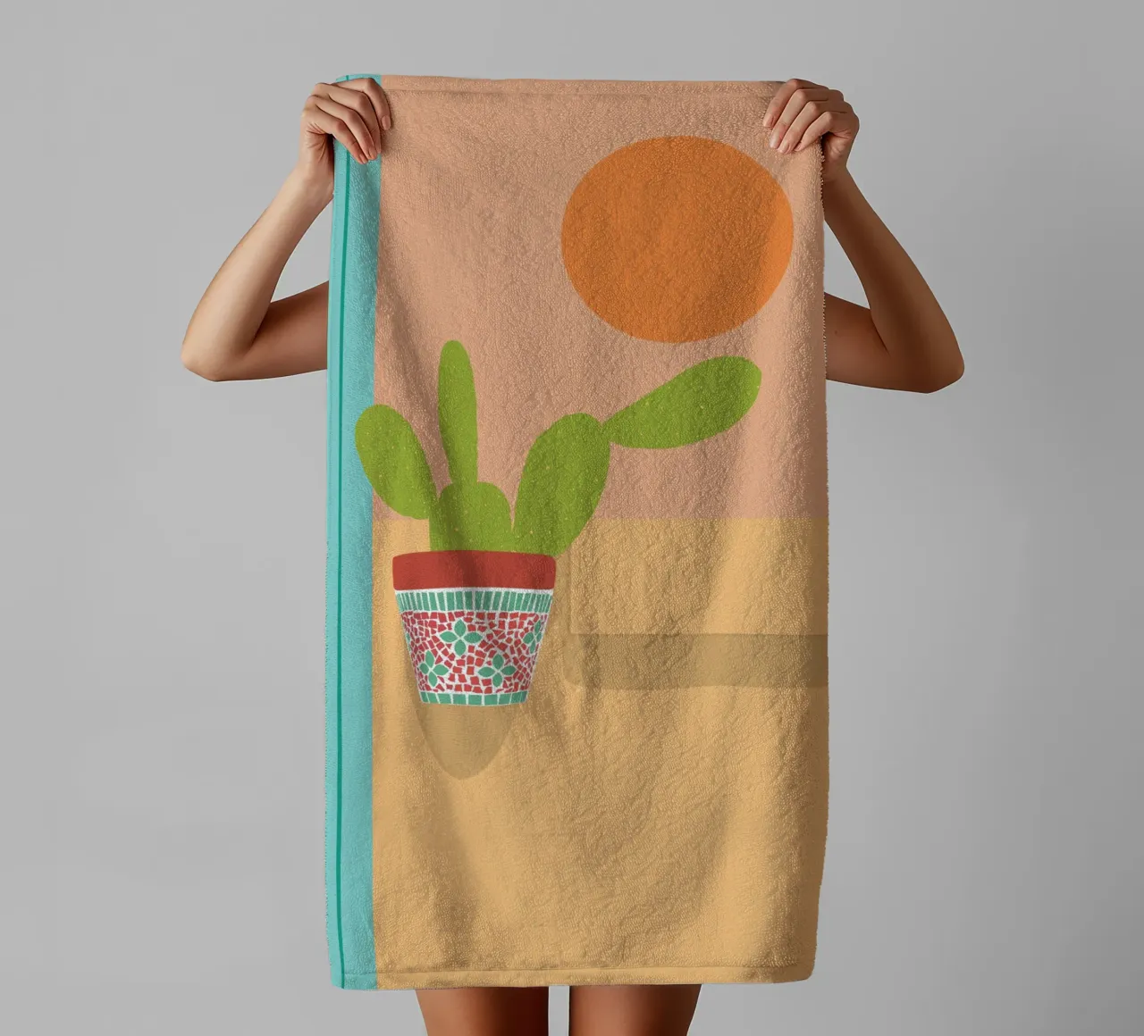 Boho Kaktus Opuntia Illustration asciugamano da bagno da pierosvisuals