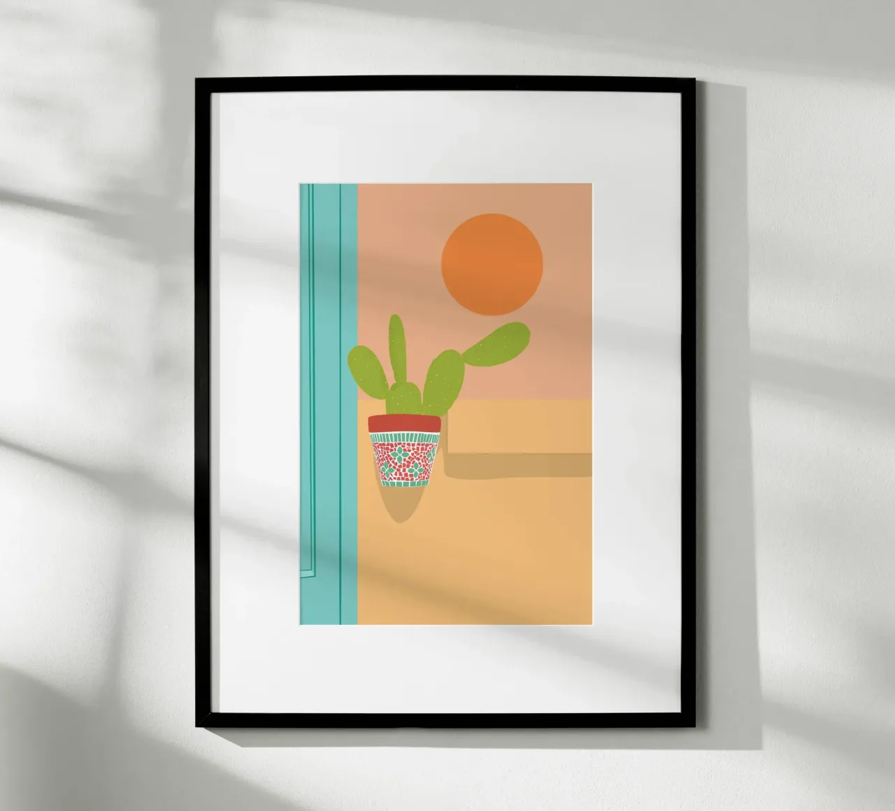 Boho Kaktus Opuntia Illustration poster con telaio in alluminio da pierosvisuals