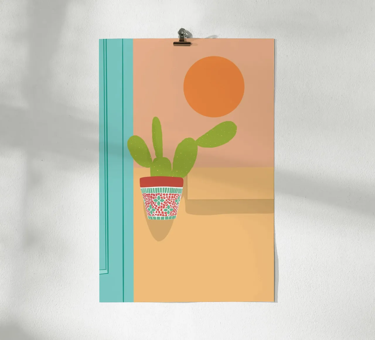 Boho Kaktus Opuntia Illustration poster con telaio in alluminio da pierosvisuals