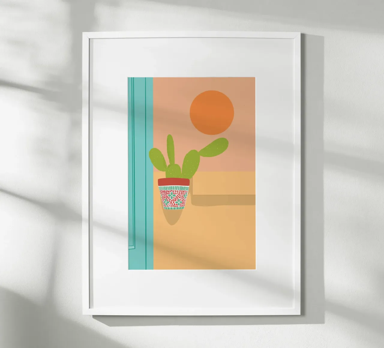 Boho Kaktus Opuntia Illustration poster con telaio in alluminio da pierosvisuals