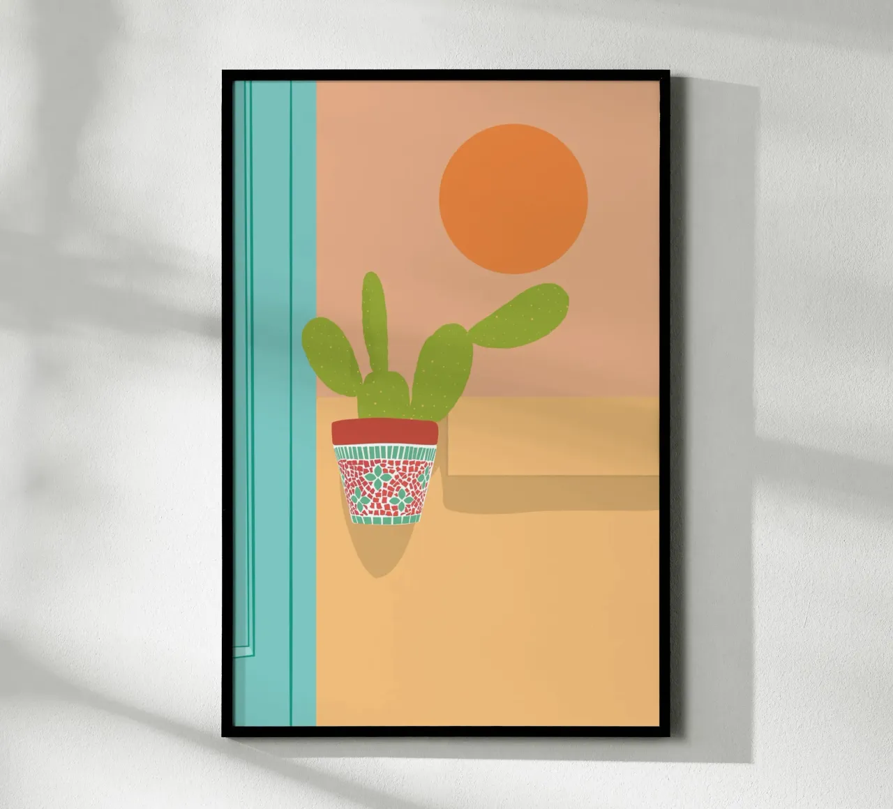Boho Kaktus Opuntia Illustration poster con telaio in alluminio da pierosvisuals