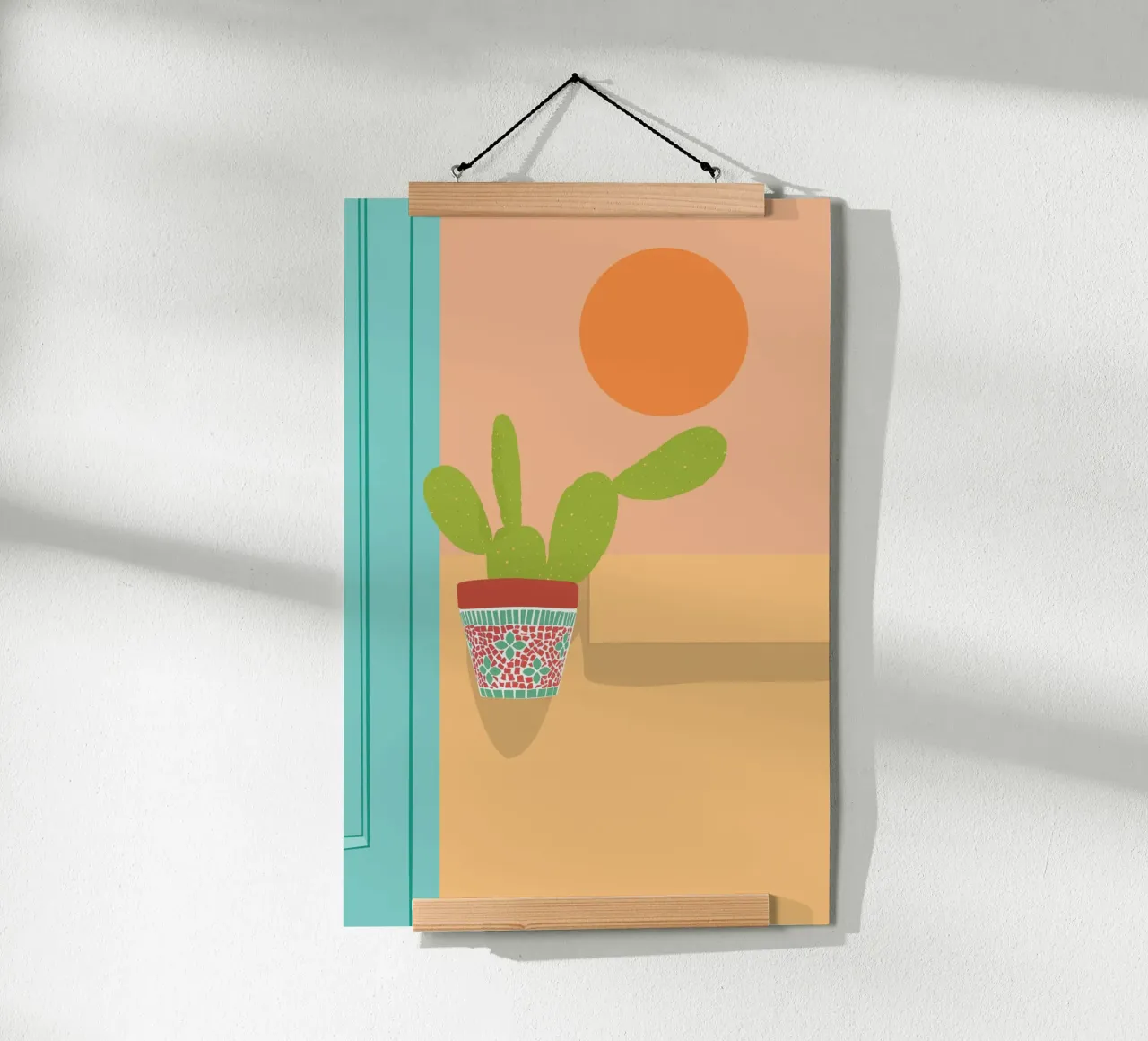 Boho Kaktus Opuntia Illustration poster con telaio in alluminio da pierosvisuals