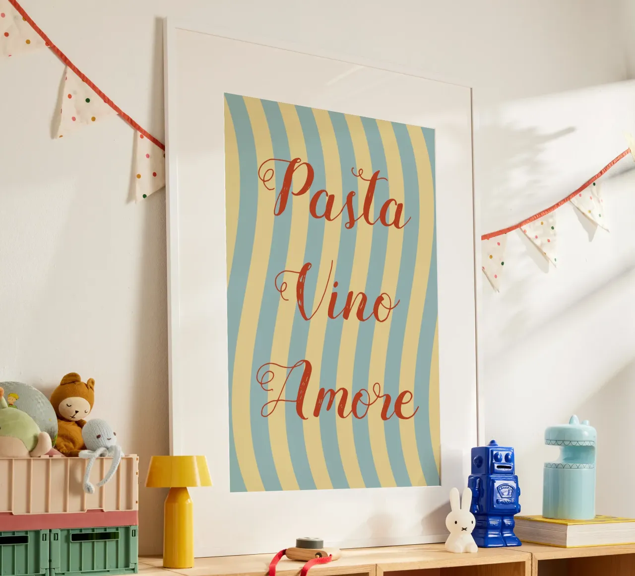 Pasta Vino Amore poster con telaio in legno da pierosvisuals