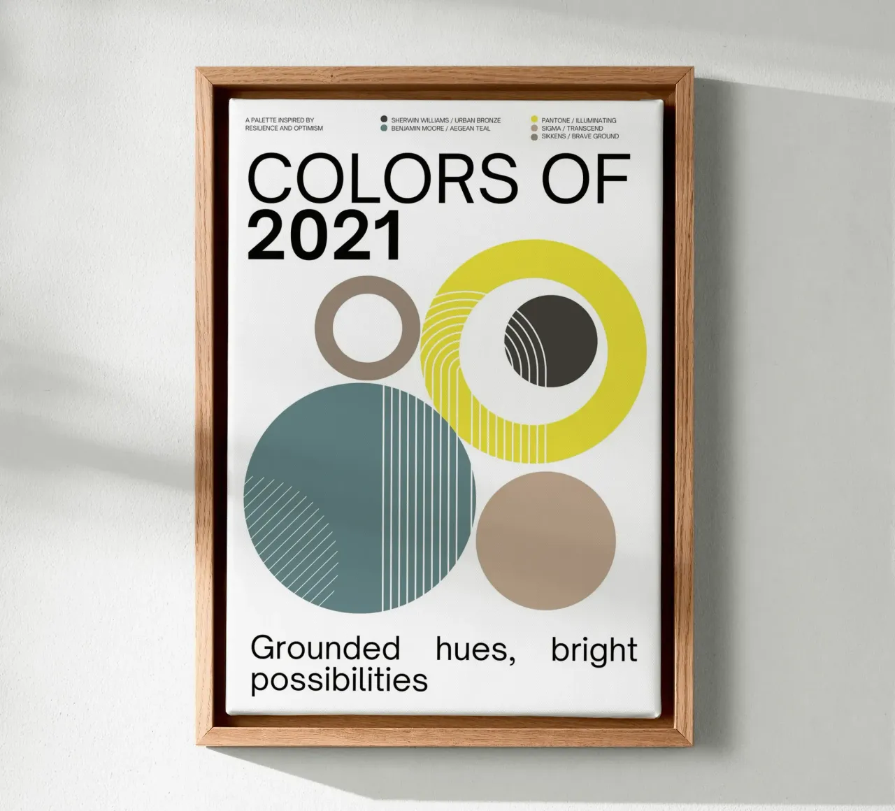 2021 Colors of the year Poster - v1 – Bauhaus Circles tela con Cornice a cassetta da Hightown Design