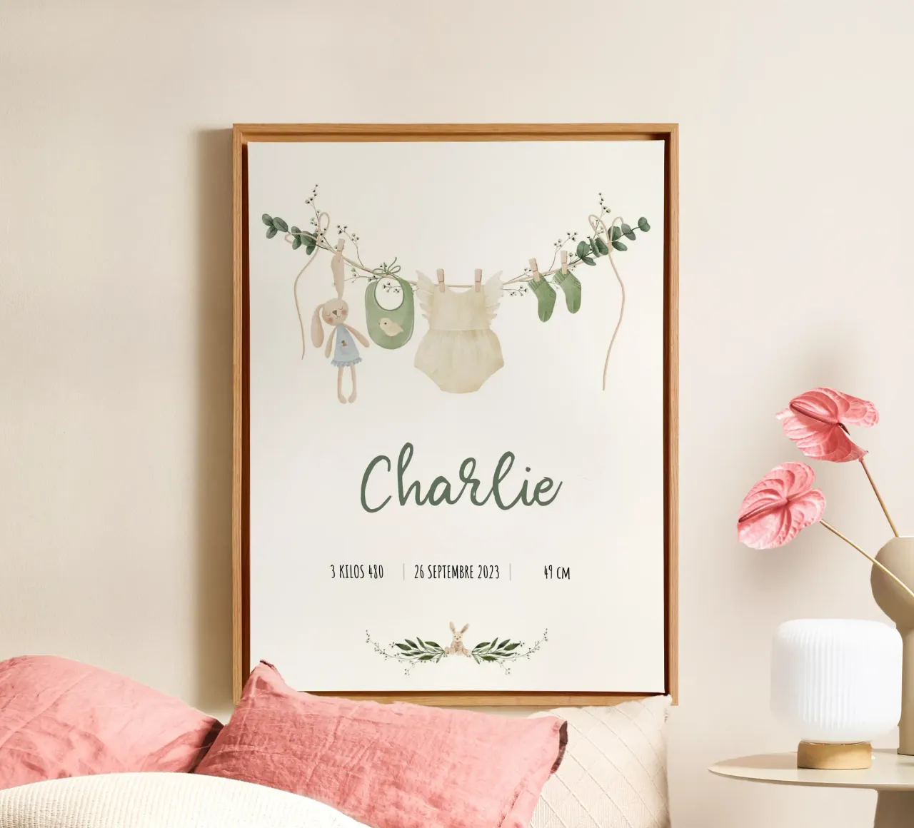 Affiche de naissance personnalisable - Modèle Charlie tela con Cornice a cassetta da Idées & Création