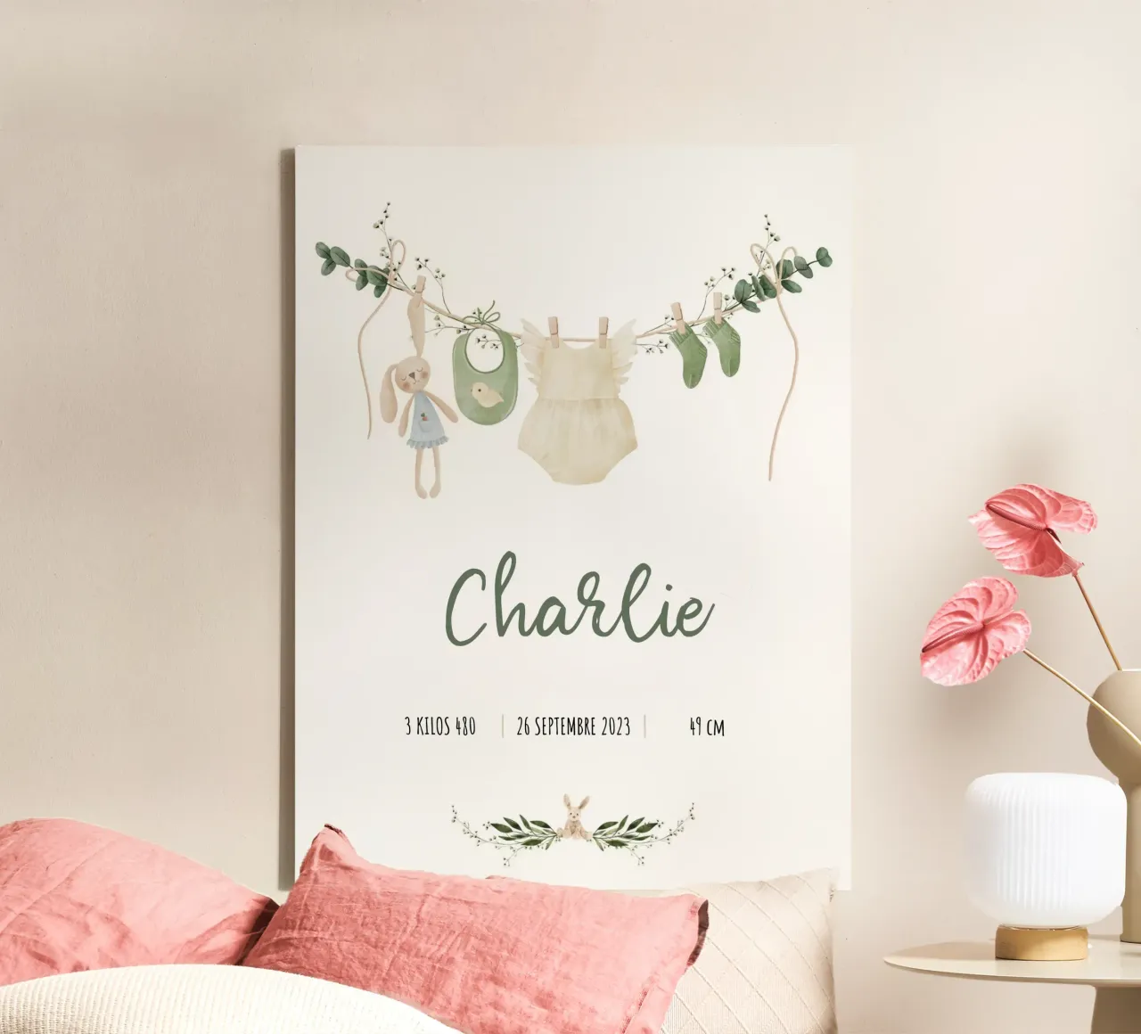 Affiche de naissance personnalisable - Modèle Charlie tela con Cornice a cassetta da Idées & Création