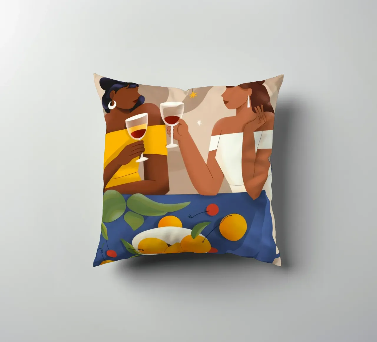 Joyful Reunion decorative cushion by Artie Shifa