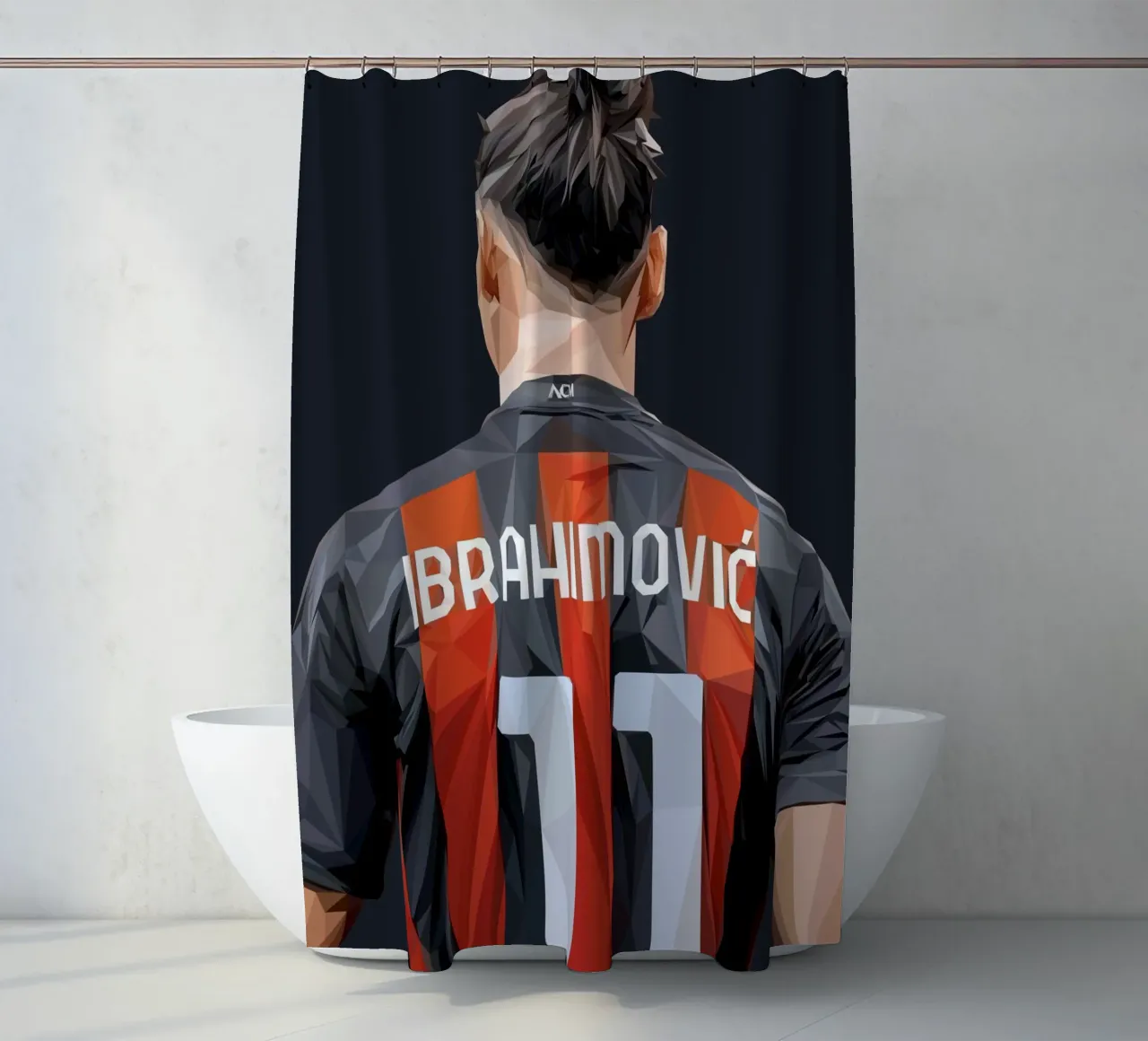 Ibrahimovic football player shower curtain by Low poly art