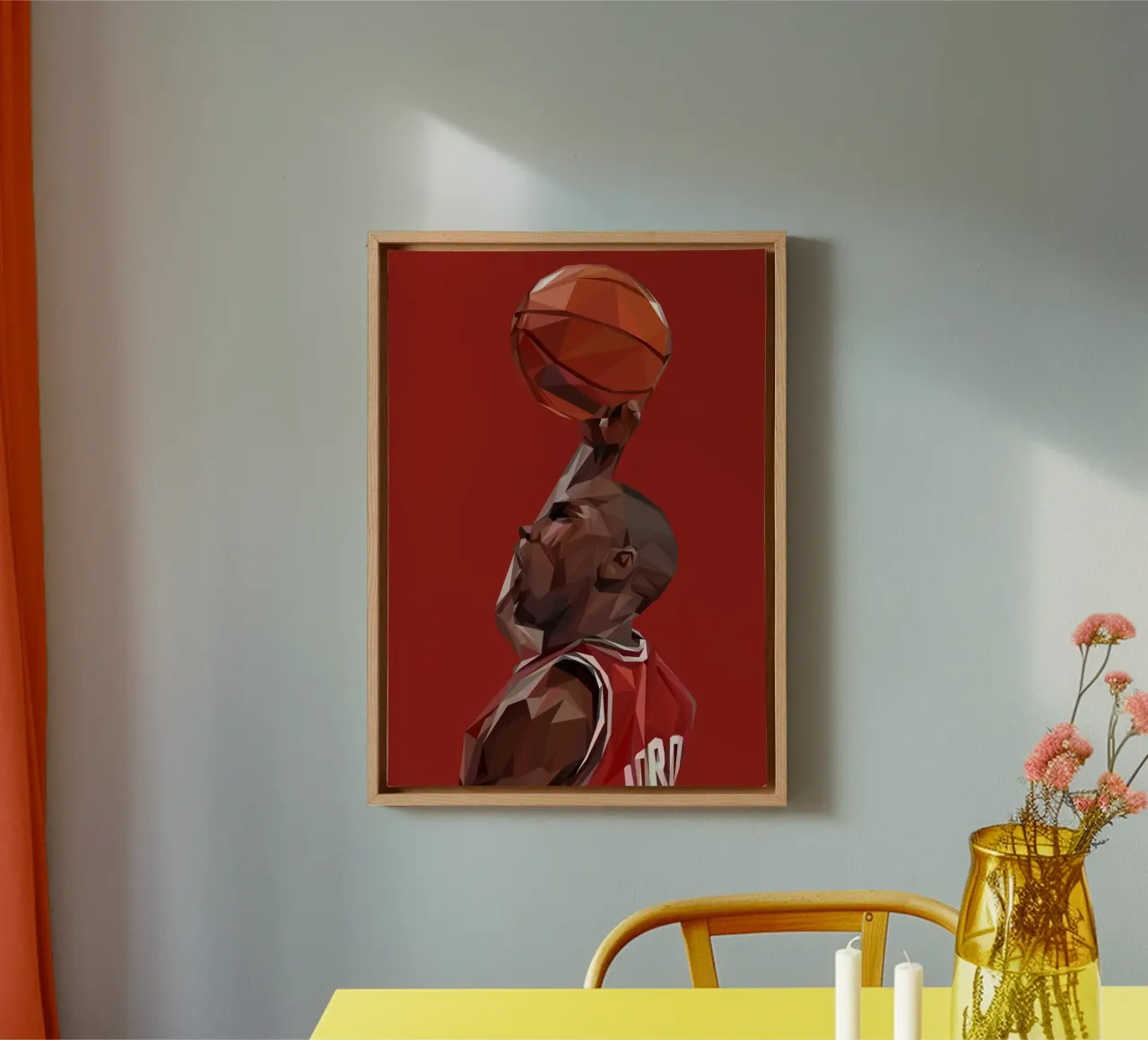 Jordan The Legend Basketball Player tela con Cornice a cassetta da Low poly art