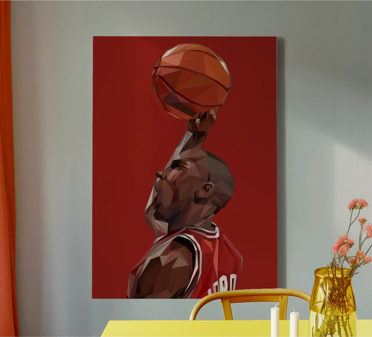 Jordan The Legend Basketball Player tela con Cornice a cassetta da Low poly art