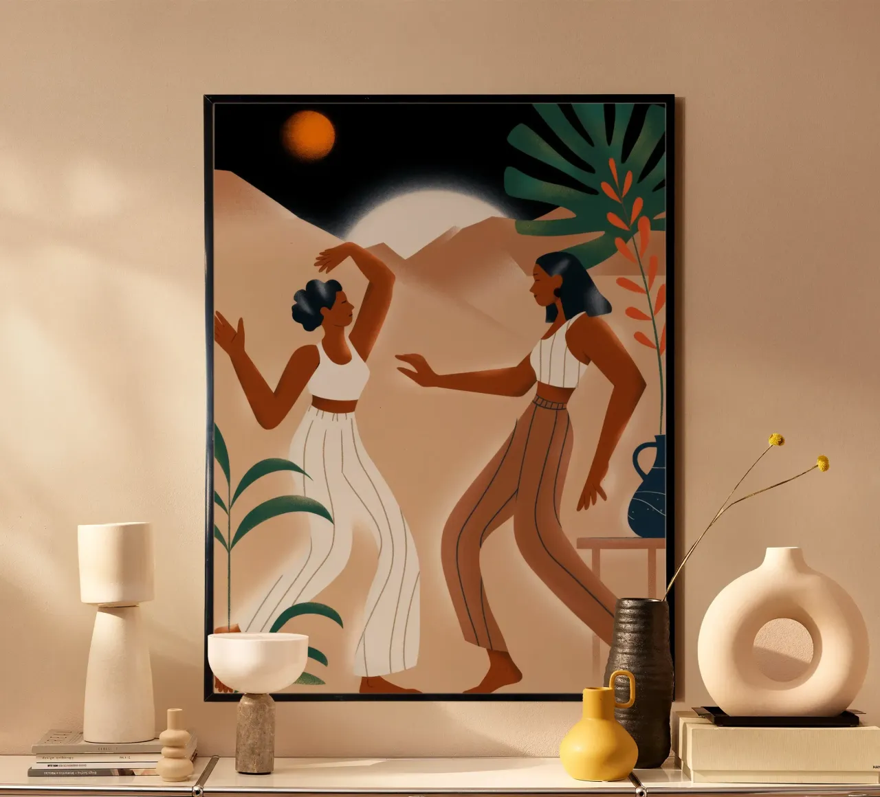 Danza nel deserto poster con telaio in alluminio da Artie Shifa