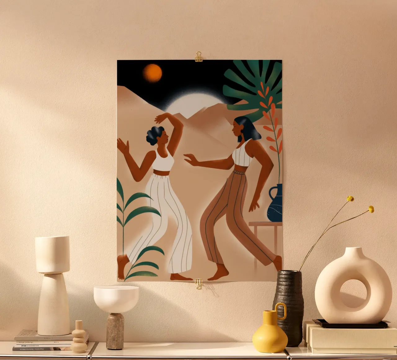 Danza nel deserto poster con telaio in alluminio da Artie Shifa