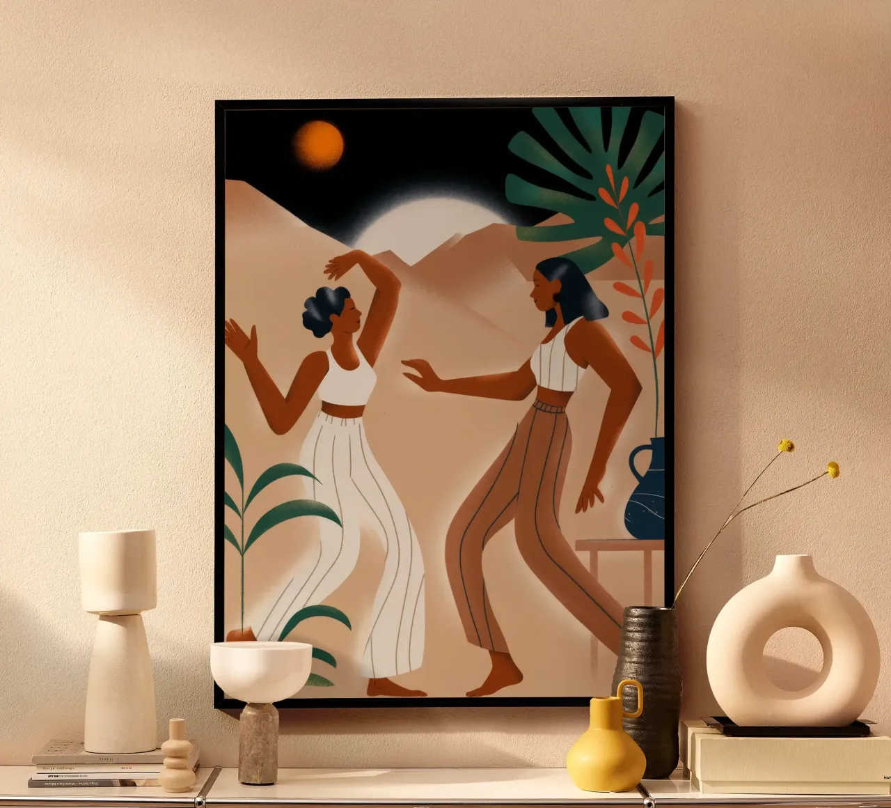 Danza nel deserto poster con telaio in alluminio da Artie Shifa