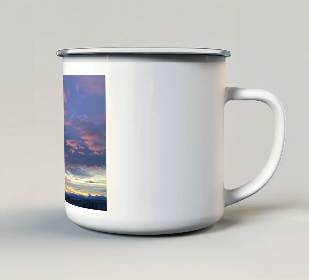 Sunrise in the foothills of the Alps enamel mug by Art Studio by Iris