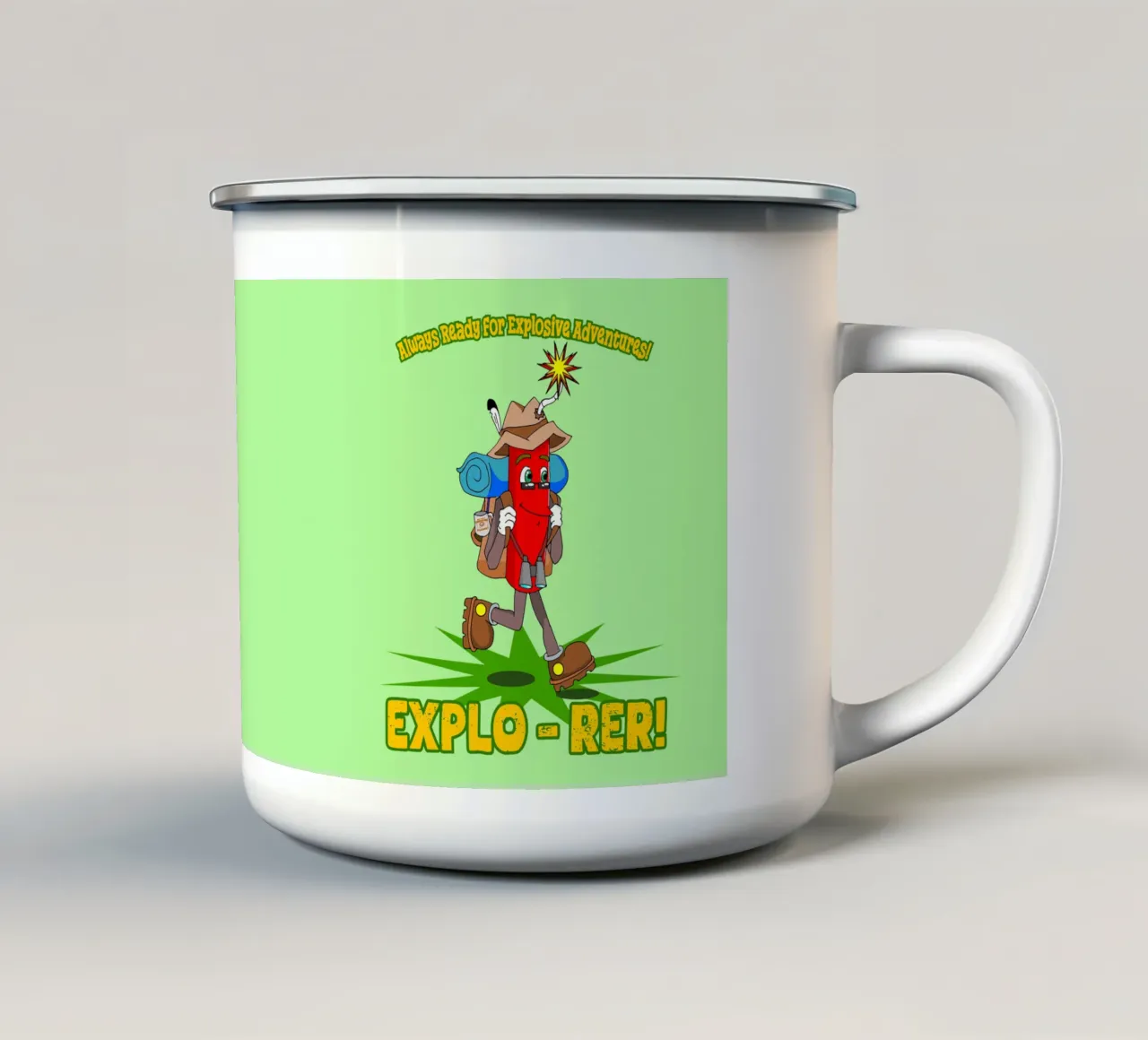 Explo-rer Funny Adventures Hiker and Excursion enamel mug by sillyindustries