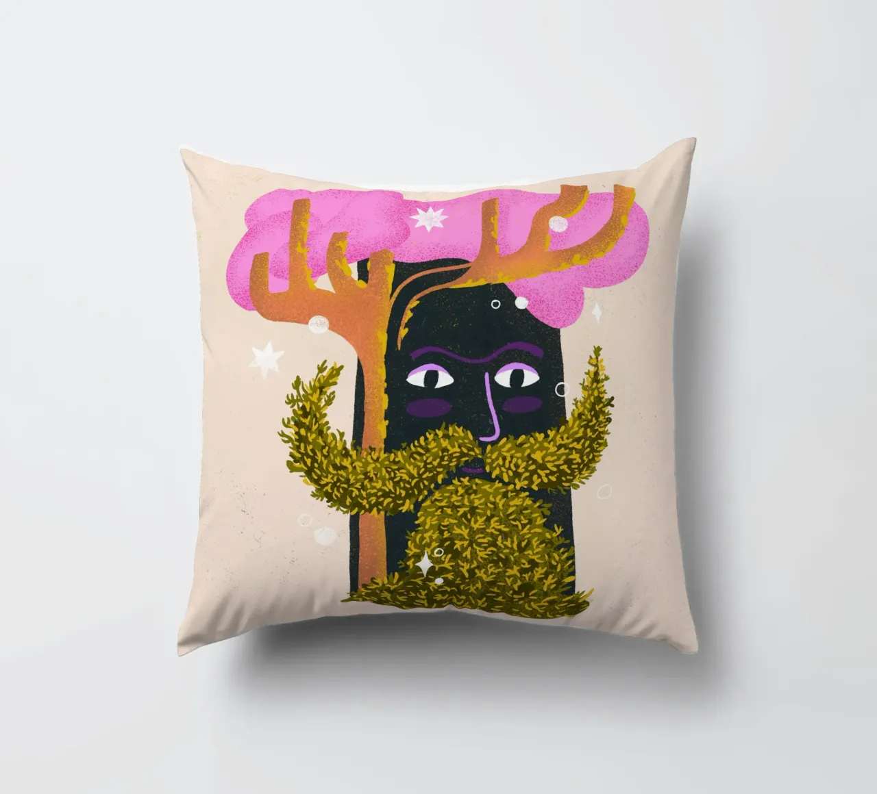 Albero magico con barba di muschio illustrazione cuscino da Bold & Beautiful