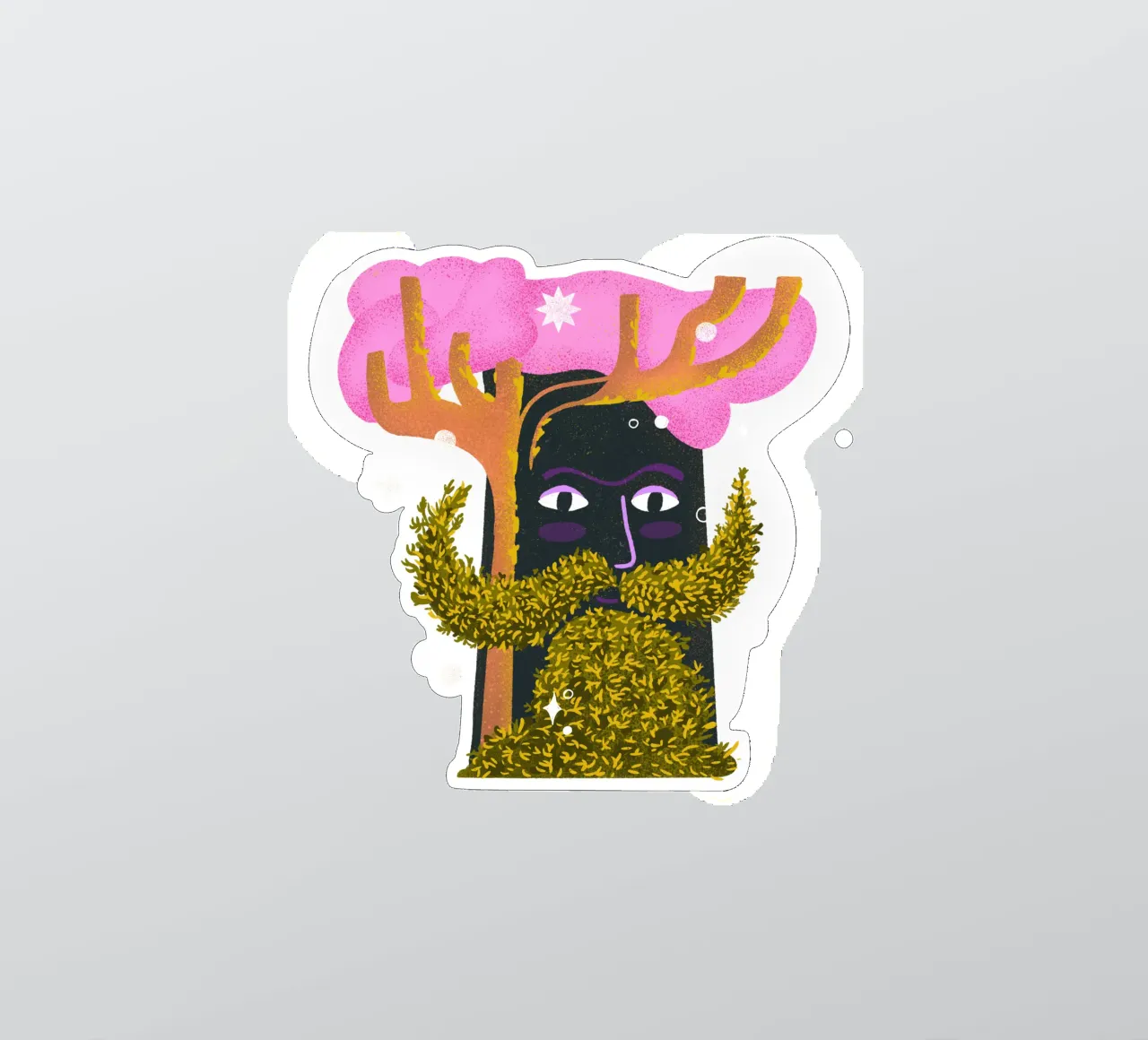 Magic tree with beard made of moss illustration sticker by Bold & Beautiful